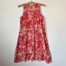 Calvin Klein Womens 6 Embroidered Chiffon Trapeze Dress Eyelet Orange Red NEW