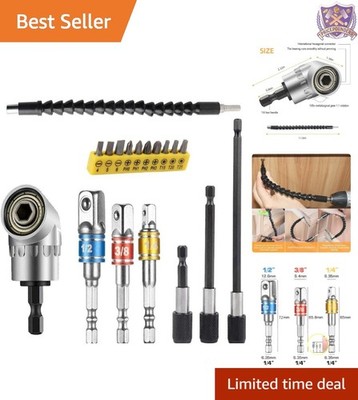 Flexible Drill Bit Extension Set Includes 105° Right Angle Socket Adapter