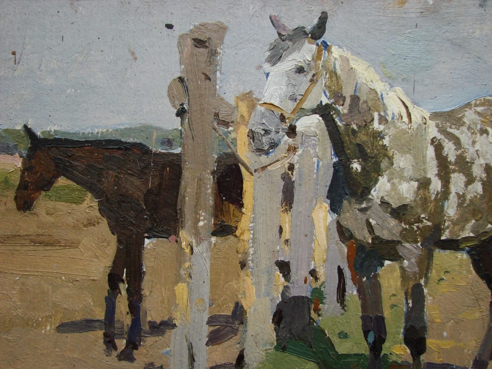 Ukrainian Soviet USSR Oil Painting impressionism realism horse - Image 4 of 4