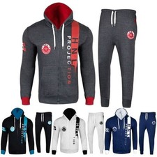 Mens Fashion Full Tracksuit HNL Print Hooded Fleece Zipped Top  Jogging Bottoms