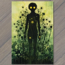 Art Print Glowing Eyes Shadow Being Surrounded By Dandelion Flowers Green