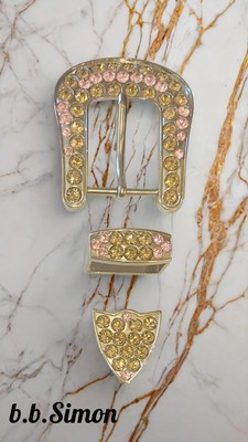 B.B. Simon Full Crystal Belt Buckle Swarovski Colorado Topaz & Rose Crystals