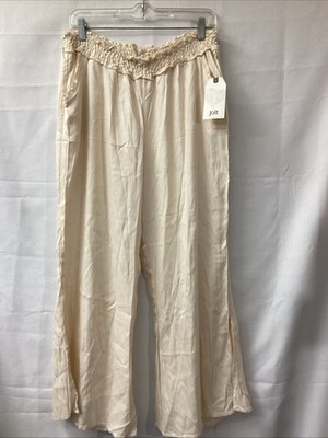 JOLT Wide Leg Pants 100% Rayon Cream Color Elastic waist New
