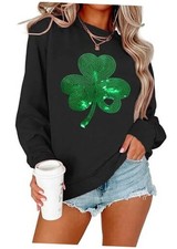 St. Patrick's Day Sweatshirt for Women: Embroidered Lucky Medium Lucky-black