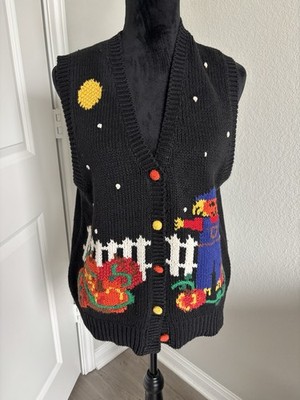 Vintage Karen Scott Halloween novelty knit sweater vest scarecrow and pumpkin PL