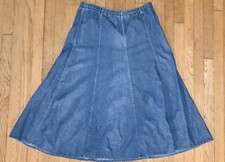 Susan Bristol VTG Denim Maxi Skirt LG Elastic Waist Paneled A-Line Medium-Wash