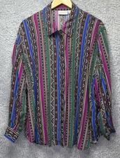 Vtg 90s Liz Claiborne Button Up Shirt Western Mixed Pattern Boho Sz 18 (3X)