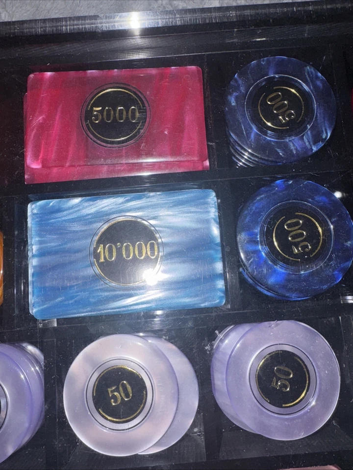 Conjunto de jogos de pôquer placas de fichas Lucite perolizadas na caixa 102 peças -RARO- - Imagem 3 de 4