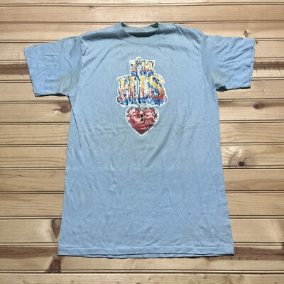 Vintage 70s  Im His  Key To My Heart Love Lock & Chain Shirt Size Medium