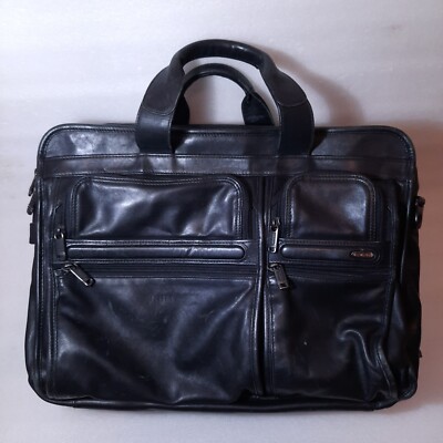 Tumi Alpha 2 Laptop Briefcase bag Black Napa Leather 96160D4 Computer distressed