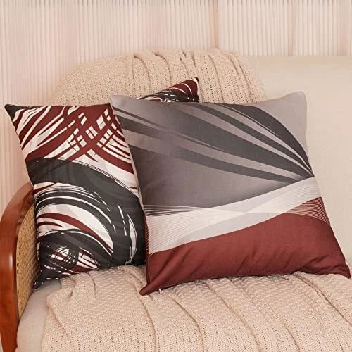 Set of 4 Throw Pillow Covers Modern Abstract 16" x 16" (Pack of 4) Wine Red - Image 2 of 4