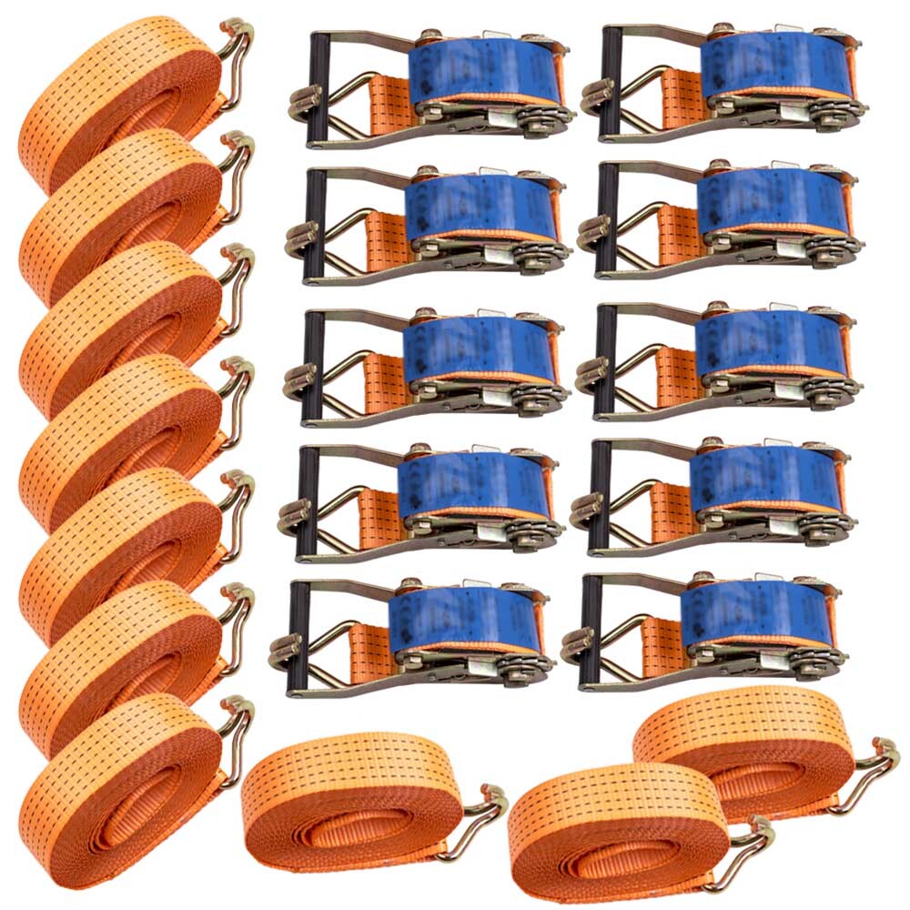 X10pcs 50MM 8M 5T Heavy Duty Ratchet Strap 50mm Tie Down 5000KG 8 Metre 5 Ton 5T