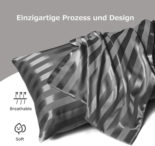 2er-Set Satin Kissenbezug 40x80cm Grau glatt glänzend hochwertige Seidig Mikr... - Bild 2 von 6
