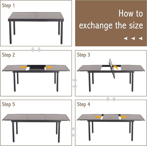 9 Piece Patio Dining Set Expandable Table for 6-8 Person Outdoor Chairs Brown - Picture 10 of 10