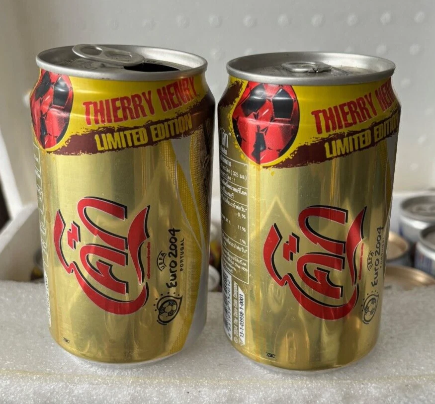 2x COKE Coca Cola Fútbol Euro 2004 Edición Limitada Lata de Oro de Tailandia Foto 2 de 4