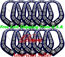 Masonic Regalia Master Mason 10 Pcs Lot SILVER Metal Chain Collar BLUE Backing