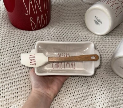 Rae Dunn Merry Christmas Mini Loaf Pan Baking Dish w/ Spatula Santa White NEW