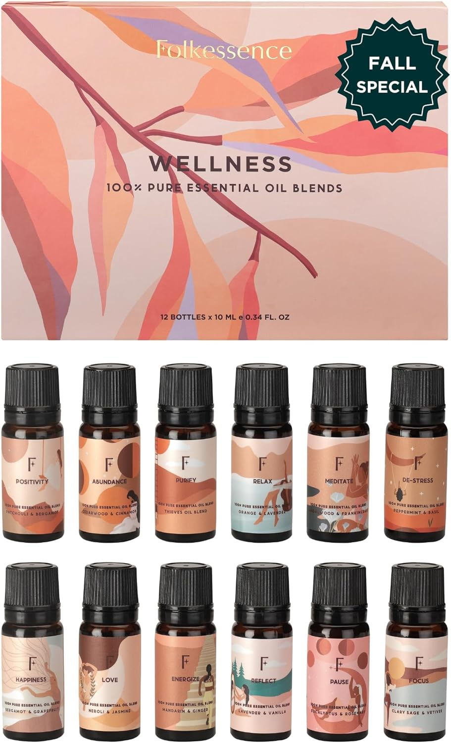 Fall Essential Oils for Diffusers for Home, Set of 12 Pure Essential Oils Set fo