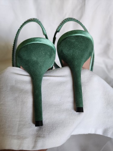 Gucci SWAROVSKI Crystal Embellished Teal Slingback Pump Heels 37,5 - Picture 11 of 13