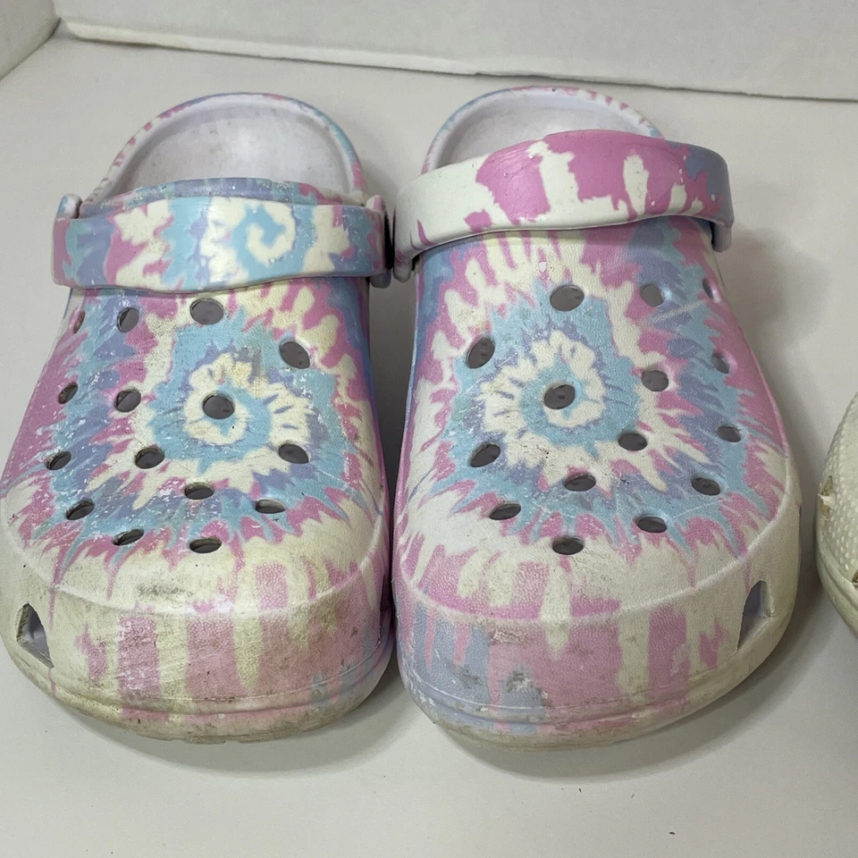 Niños Crocs Mármol Tie-Dye Pastel Amarillo/Verde Púrpura Azul Talla Junior 3 4 Logo Foto 3 de 4