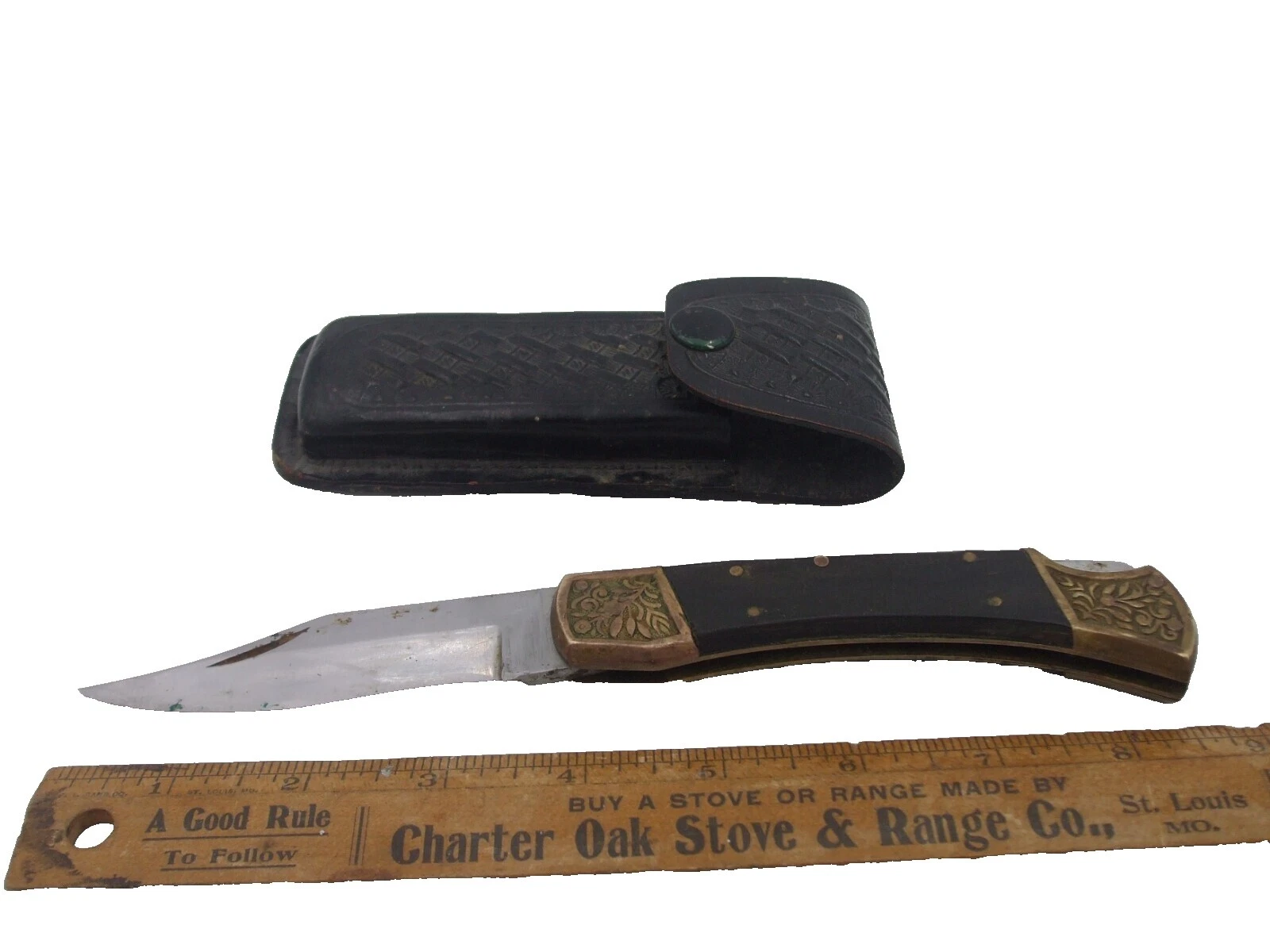 Black Leather Handle Collectible Vintage Folding Knives