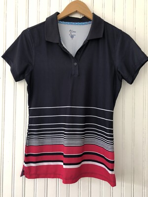 EUC! LPGA WOMEN'S GOLF SHIRT SIZE XS BLUE PINK STRIPE STRETCH LIGHTWEIGHT  POLO