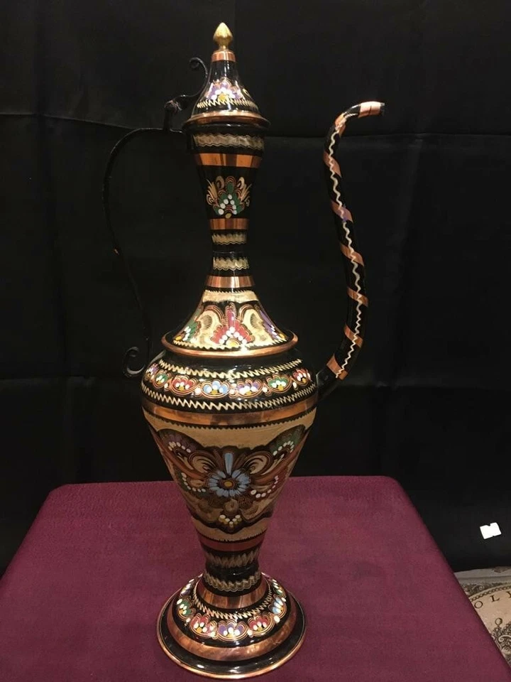 One of a kind Copper Gold Vase Pitcher Vintage Antique Oriental handmade MCM - Image 3 of 4