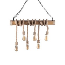 lampadario vintage in corda di bambù con 6 teste a sospensione max 60W E27