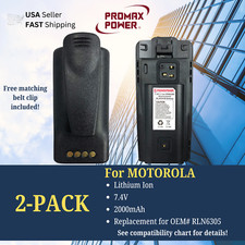 2x Replacement RLN6305 Batteries for Motorola Radios RDM2070d, CP110 2000mAh