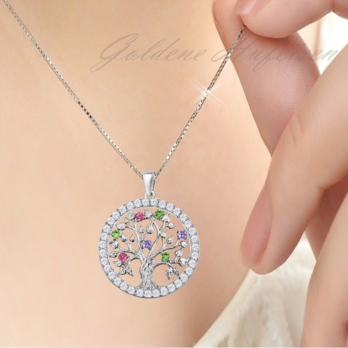 Lebensbaum Anhänger Zirkonia 925 Sterling-Silber Damen Ketten-Anhänger Kette - Bild 3 von 3