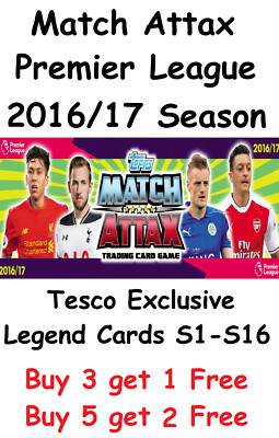 Match Attax Premier League 2016/17 Tesco Exclusive Legend Cards S1-S16