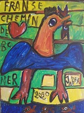 JABER Al Majhoub Art Brut Raw Acrylique sur toile montée sur châssis 65 x 50 cm