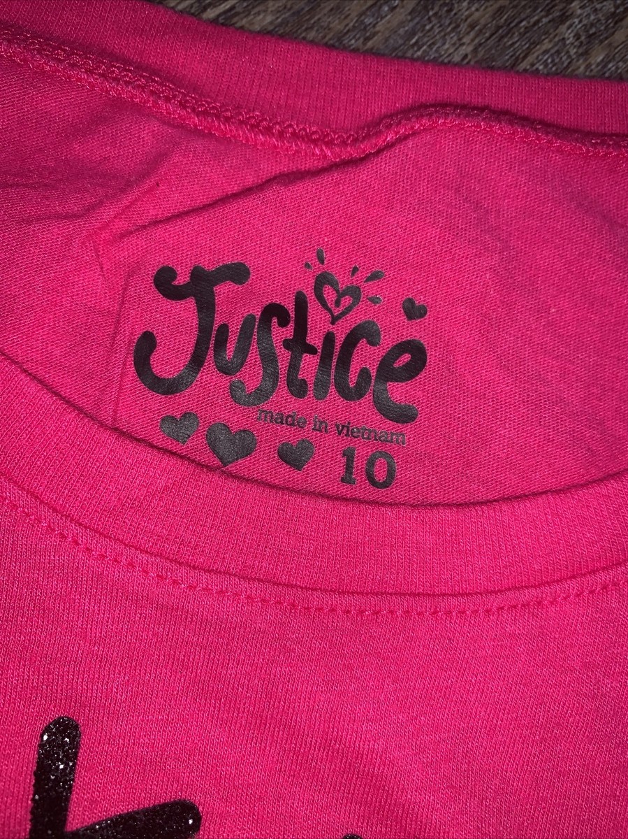 justice sz 10 pink puppy shirt guc peace glitter | eBay