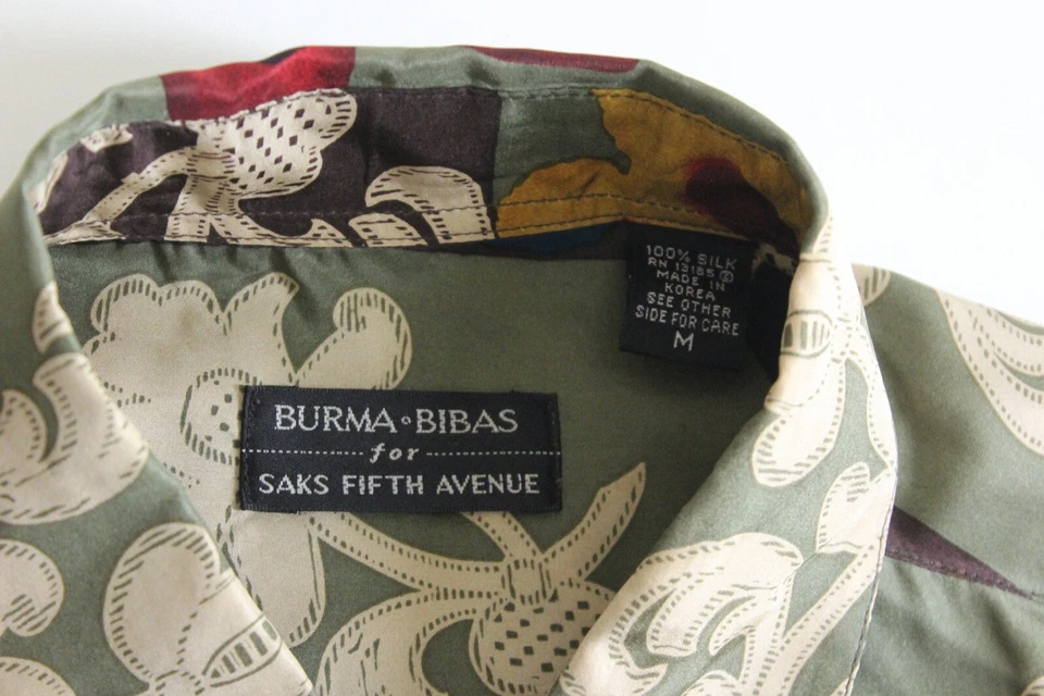 COMO NUEVO Birmania Bibas Saks Fifth Avenue 100% Seda Floral Camisa Manga Corta M Foto 4 de 4