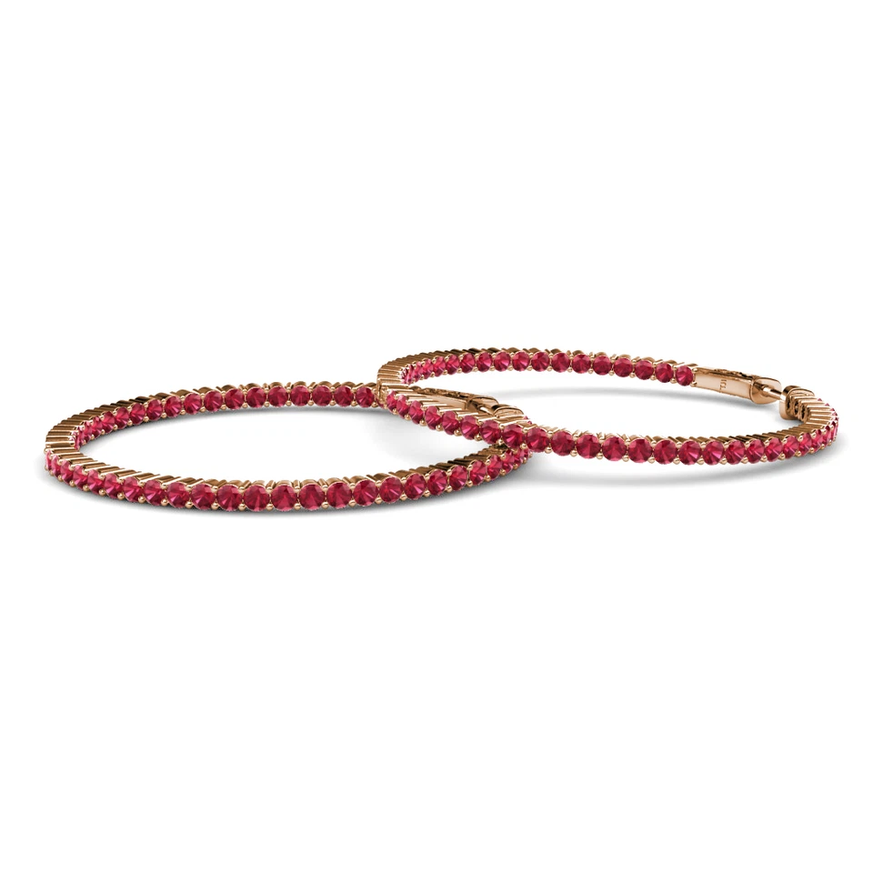 Ruby 2 5/8 ctw Common Prong Inside-Out Hoop Earrings 14K Rose Gold JP:37615 - Image 2 of 4