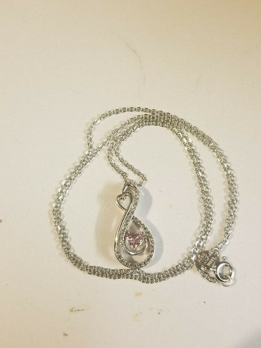 Sterling Silver Necklace with Lab created Pink & White Sapphire - Picture 5 of 9