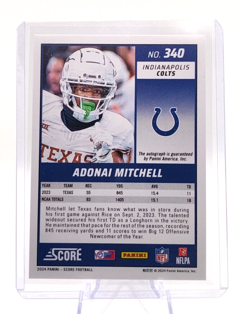Adonai Mitchell AUTO RC Rookie 2024 Score NFL Football Texas