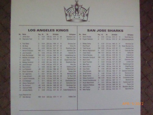 LA KINGS DECEMBER 26, -2000 NHL GAME PROGRAM VS SAN JOSE SHARKS -ROB BLAKE COVER - Picture 5 of 9