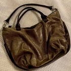 SOFIA C Metallic Gold Italian Leather Satchel Tote Handbag W Detachable Strap