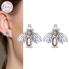 KUNSIR Sterling Silver Earrings Bee Earrings Studs Small Post Ear For Women Gift