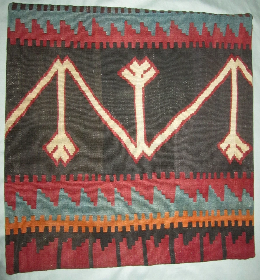 Restauración Hardware Tejido Turco Kilim Lana y Algodón 20" x 20" Funda de Almohada
