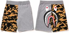 A Bathing Ape BAPE "1st Camo Back Shark Sweat Shorts" Yellow Size M NWT
