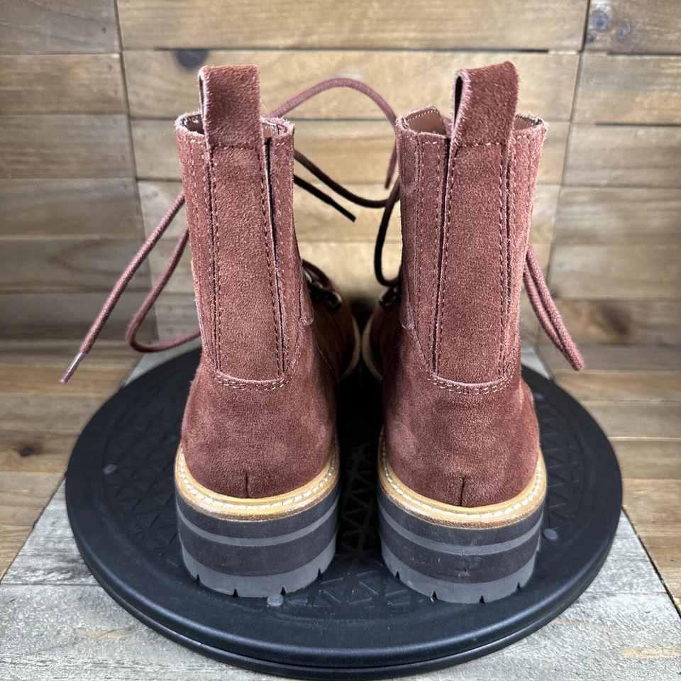 Botín Marc Fisher LTD Lizzie para mujer 7 rojo gamuza cuero con cordones ribete de piel Foto 4 de 4