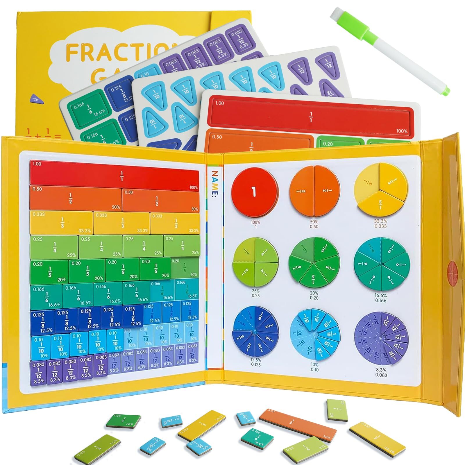 Montessori Magnetic Fraction Puzzle for Kids Learning Math Fractions