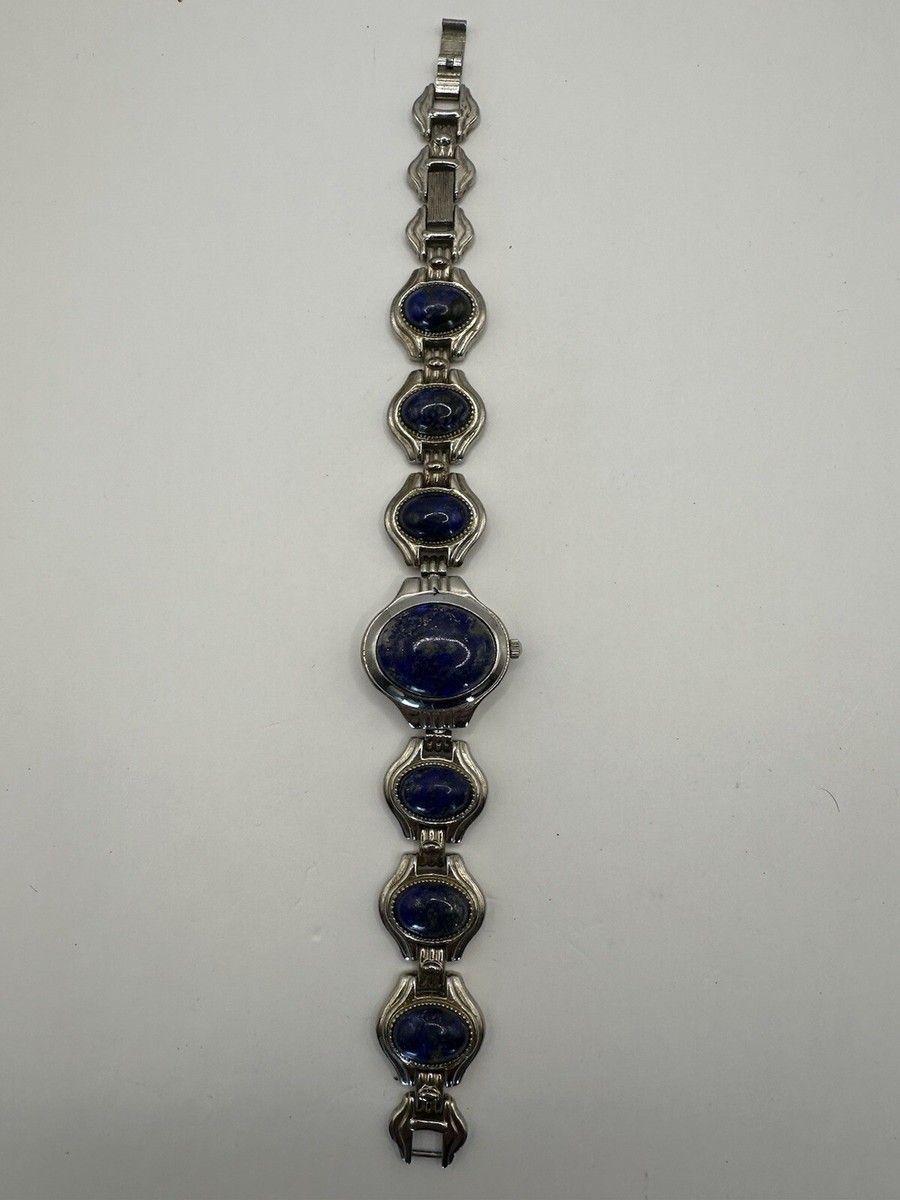 Vtg Avon MOP Dial Reversible Articulated Lapis Lazuli Ladies Watch New Battery V Vtg Avon MOP Dial Reversible Articulated Lapis Lazuli Ladies  main image 3