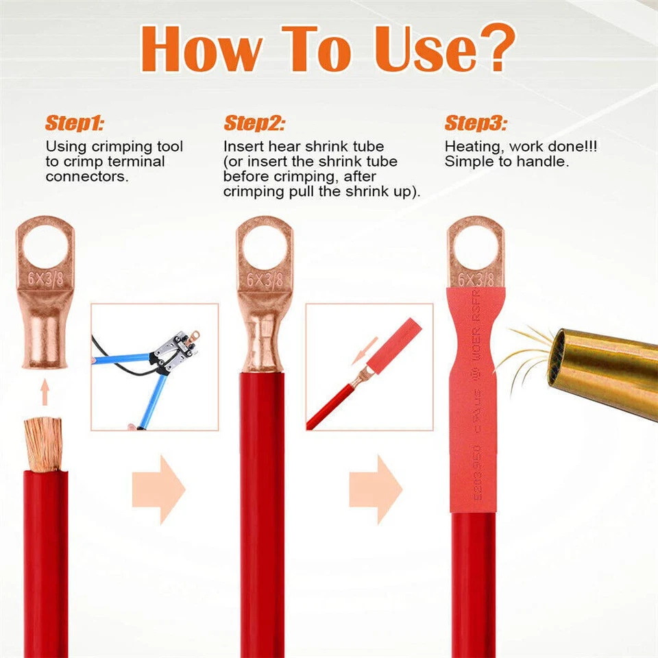 Copper Lugs Battery Cable Ends Terminal #10 1/4" 5/16" 3/8" 1/2" Wire Connectors - Image 3 of 3