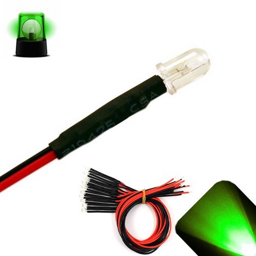 5 x LED Vorverdrahtet 12 V 5 mm Rein Grün Blinkend Blinken Strobe LEDs 12 Volt 6 V - Bild 1 von 2
