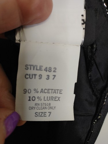 Vintage 80s Dress Silver Black Size 7 Glam Ragged Hem By Nuance Made In USA - Picture 12 of 13