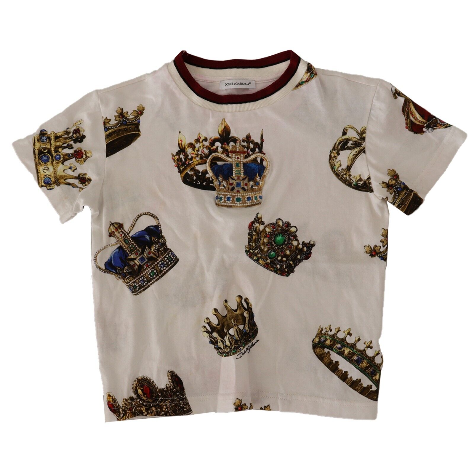 DOLCE & GABBANA Kids T-shirt White Cotton Crown Print Crewneck s. Tag 3 RRP  $250