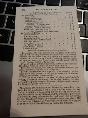 ABSTRAKTE SEITE (1834) LONDON THAMSE BOOTSLEUTE TARIFE TAXI CABBIE INTERESSE GESCHENK 